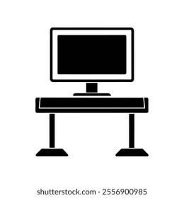 Desktop Computer Monitor with Stand Vector - Minimalist Line Art Design for Office and Tech Graphics