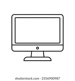 Desktop Computer Monitor with Stand Vector - Minimalist Line Art Design for Office and Tech Graphics