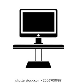 Desktop Computer Monitor with Stand Vector - Minimalist Line Art Design for Office and Tech Graphics