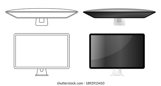 Desktop computer monitor top and front view