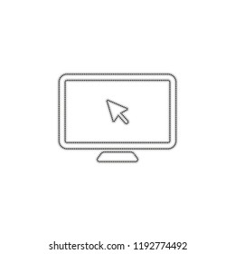 Desktop computer and mouse arrow. Simple digital icon. Dotted outline silhouette with shadow on white background
