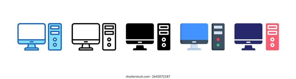 Desktop Computer Multiple Style Icon Set Collection.