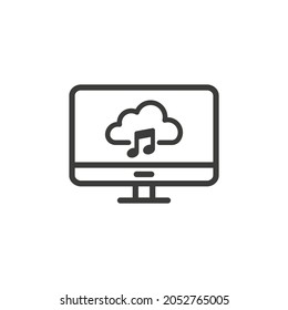 Desktop computer with music cloud icon and white background