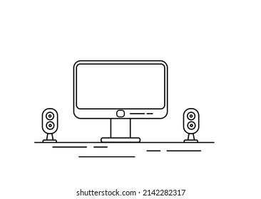 Desktop Computer in Office Flat Line Art