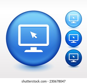 Desktop Computer on Blue Round Button