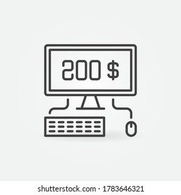 Desktop Computer with Online Banking linear vector concept icon or logo element