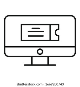 Desktop-Computer Online-Ticket Symbol. Umrissrechner mit Online-Ticket-Vektorillustration Symbol für Webdesign einzeln auf weißem Hintergrund