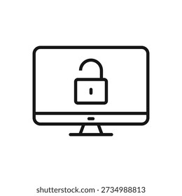 Desktop Computer with Open Padlock Unlock Security Icon