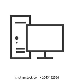Desktop computer outline vector eps10. Computer icon. PC symbol. Flat Vector illustration. Computer screen and block front view