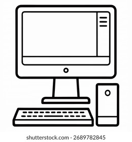 desktop computer outline vector on white backgroun