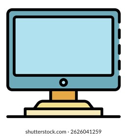 Desktop computer pc icon. Outline desktop computer pc vector icon color flat isolated on white