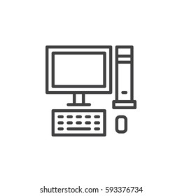 Desktop computer, PC line icon, outline vector sign, linear style pictogram isolated on white. Symbol, logo illustration. Editable stroke. Pixel perfect