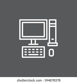 Desktop computer, PC line icon, outline vector sign, linear white pictogram. Symbol, logo illustration. Editable stroke. Pixel perfect