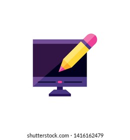 desktop computer with pencil vector ilustration