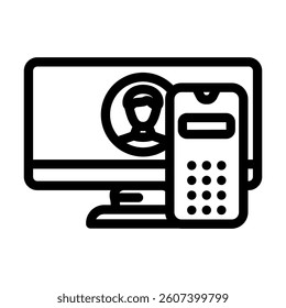 desktop computer phone line icon vector. desktop computer phone sign. isolated contour symbol black illustration
