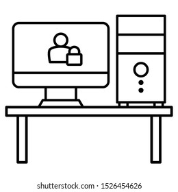 Desktop Computer Protection Locked Screen Vector Icon Design