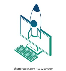 desktop computer with rocket launcher isometric icon