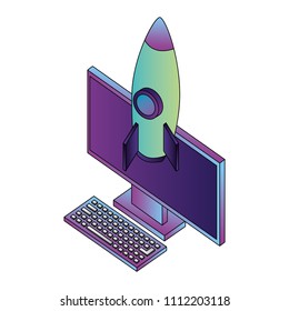 desktop computer with rocket launcher isometric icon
