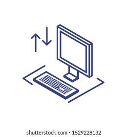 desktop computer screen with keyboard in white background vector illustration design