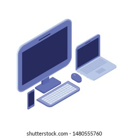 desktop computer screen with laptop on white background