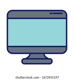 desktop computer screen, line and fill style icon vector illustration design