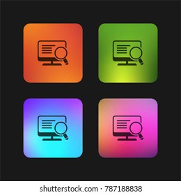 Desktop computer screen with magnifying glass and list four color gradient app icon design