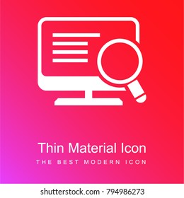 Desktop computer screen with magnifying glass and list red and pink gradient material white icon minimal design