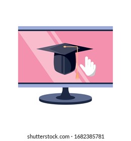 desktop computer screen, online course vector illustration design