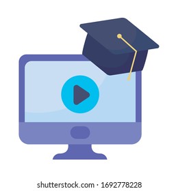 desktop computer screen, online course vector illustration design