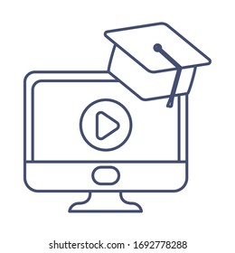 pantalla de computadora de escritorio, curso en línea, icono de línea icono ilustración vectorial diseño