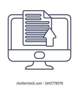 desktop computer screen, online course, line style icon vector illustration design