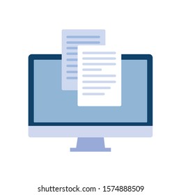 desktop computer screen with sheet of paper on white background vector illustration design