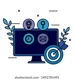 desktop computer with set icons and target