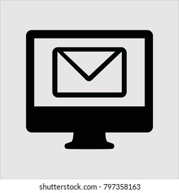 Desktop computer with shopping cart full, flat icon design speech bubble vector on pc illustration, online ordering notification concept, ecommerce, internet order delivery service modern isolated