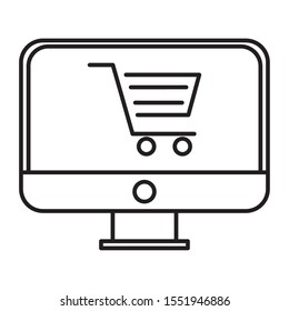 desktop computer with shopping cart vector illustration design