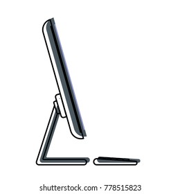 desktop computer side view in watercolor silhouette