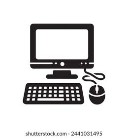 Silueta de computadora de escritorio - Tecnología moderna esencial sobre fondo blanco