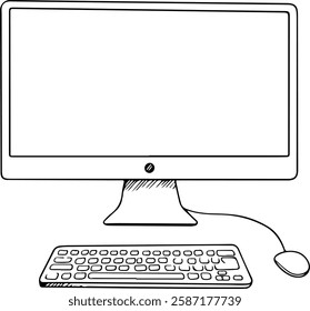 Desktop Computer with a Slim Monitor and Keyboard Outline