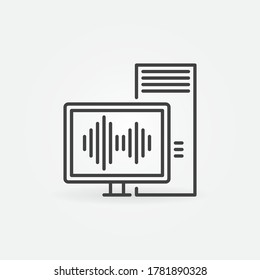 Desktop Computer with Sound Wave vector concept outline icon or design element