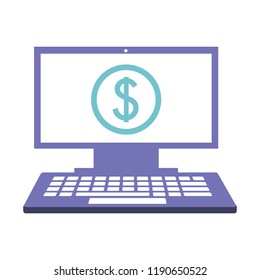 desktop computer with symbol dollar