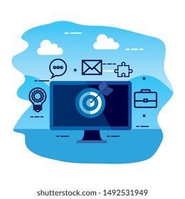 desktop computer with target and iccons