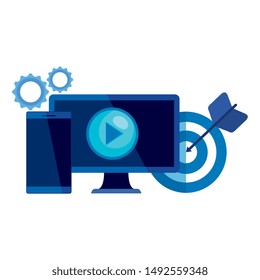 desktop computer with target and smartphone