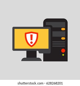 Desktop computer technology equipment metal pc monitor office network device space vector illustration.