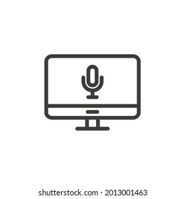 Desktop computer or TV icon with microphone symbol and white background