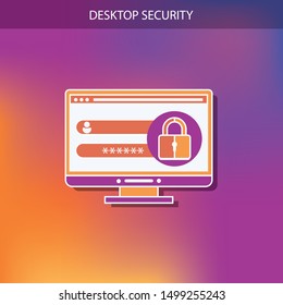 Desktop computer with unlocked password bubble notification, flat cartoon design of pc screen with open lock and password field