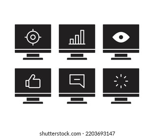 desktop computer and user interface icons set