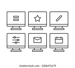 desktop computer and user interface icons set