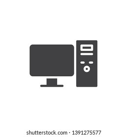 Desktop computer vector icon. filled flat sign for mobile concept and web design. PC computer monitor glyph icon. Symbol, logo illustration. Pixel perfect vector graphics