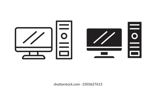 Desktop computer vector icon in solid and outline style