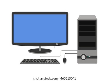Desktop computer vector and desktop computer keyboard internet isolated display icon